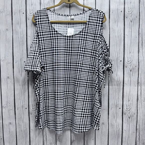 NWT Cato Fashion Gingham Cold Shoulder Blouse Size 26/28 - Picture 1 of 5
